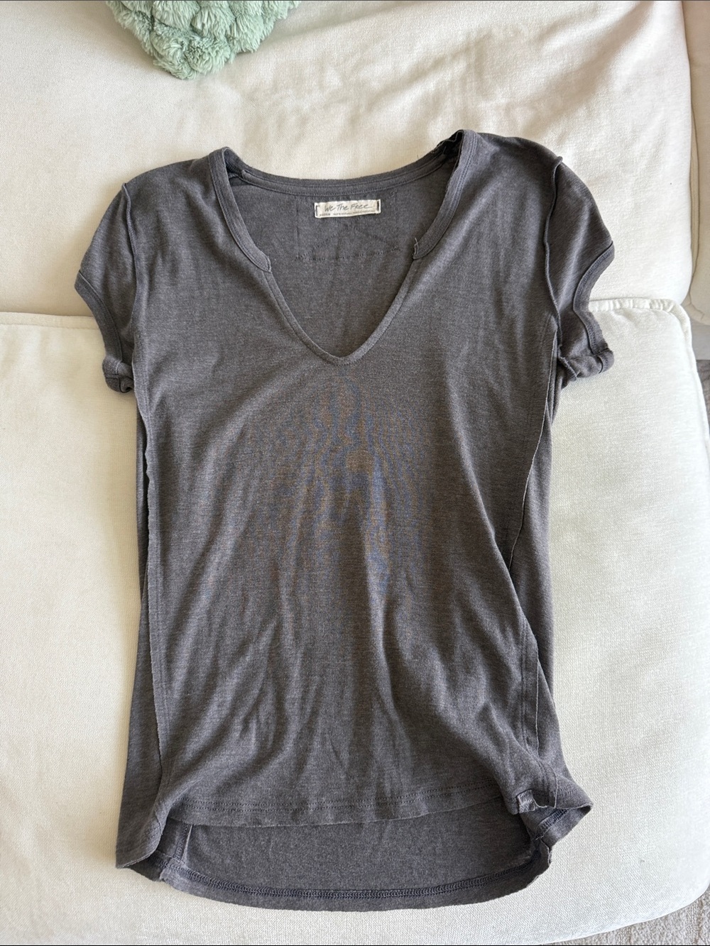 Free People Gray V-Neck Short Sleeve Top